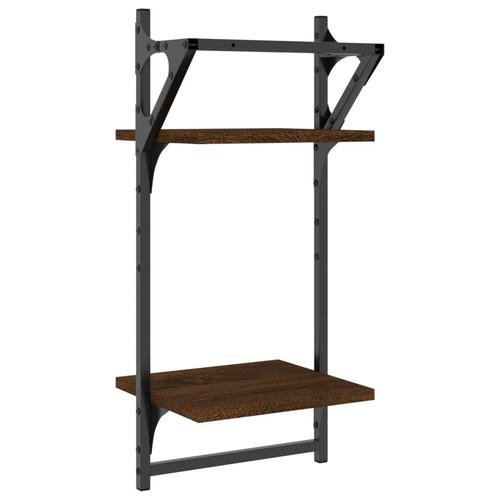 Væghylder 2 stk. med stænger og 2 hylder 30x25x65 cm brunt eg