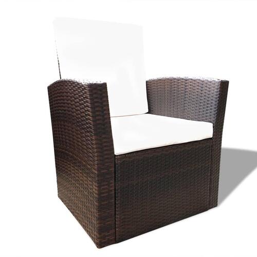 Haveloungesæt 4 dele med hynder polyrattan brun
