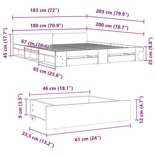 Sengeramme med skuffer 180x200 cm konstrueret træ sonoma-eg