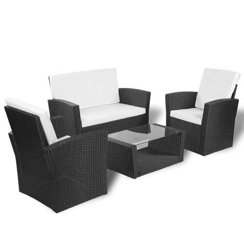 Haveloungesæt 4 dele med hynder polyrattan sort
