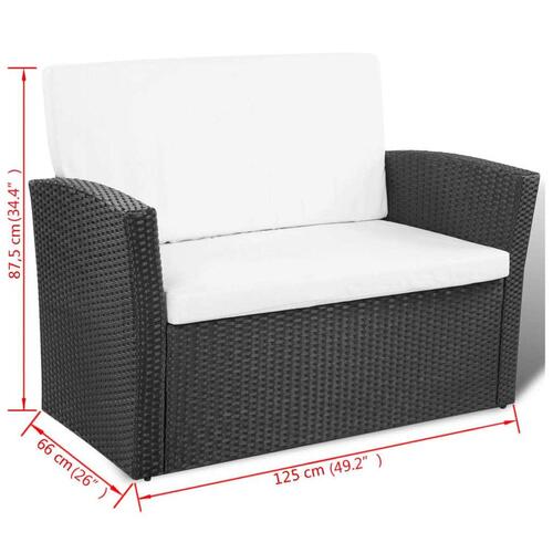 Haveloungesæt 4 dele med hynder polyrattan sort