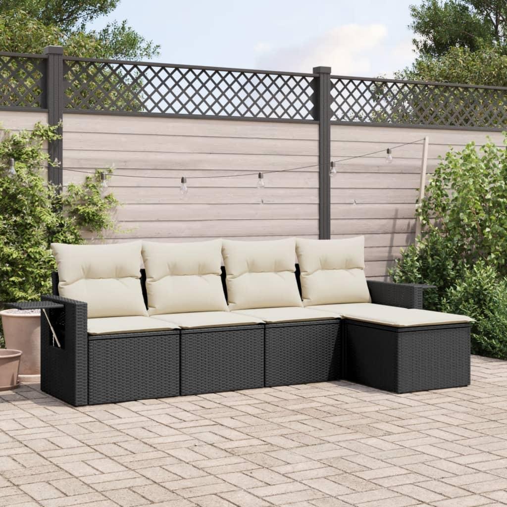 Sofasæt til haven 5 dele med hynder polyrattan sort