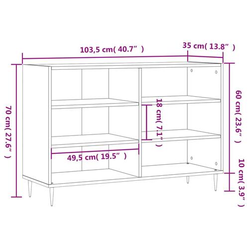 Skænk 103,5x35x70 cm konstrueret træ røget egetræsfarve