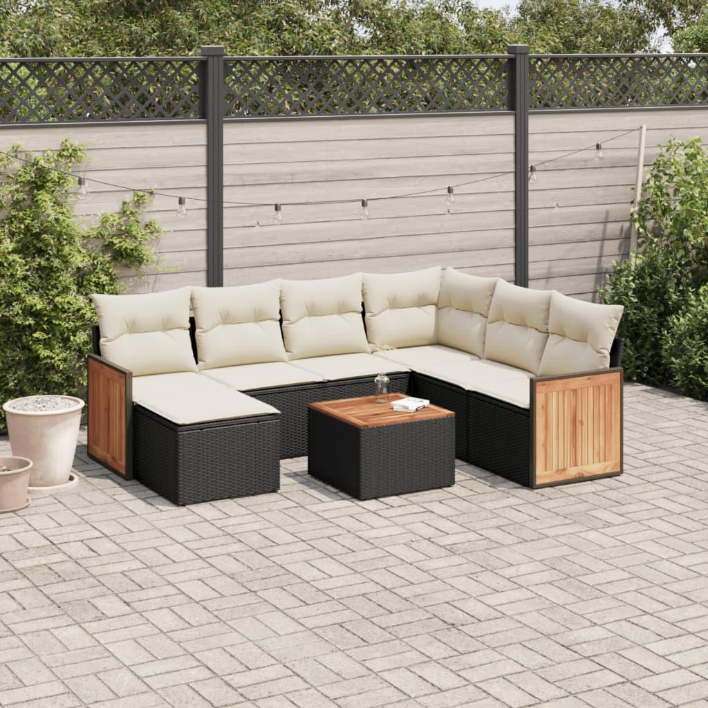 Sofasæt til haven i polyrattan - 8 dele med hynder, sort