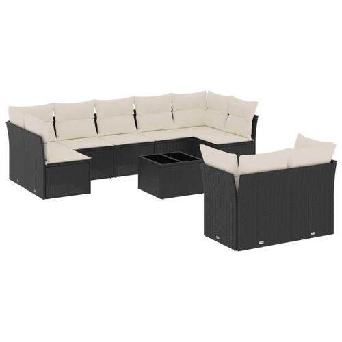 Sofasæt til haven 10 dele med hynder polyrattan sort