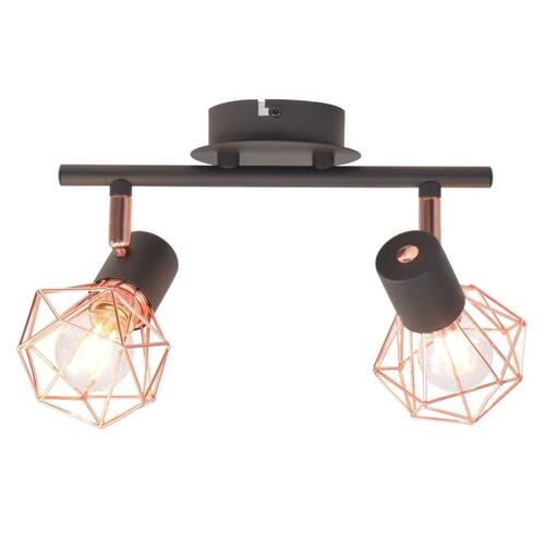 Loftslampe med 2 spotlys E14 sort og kobber