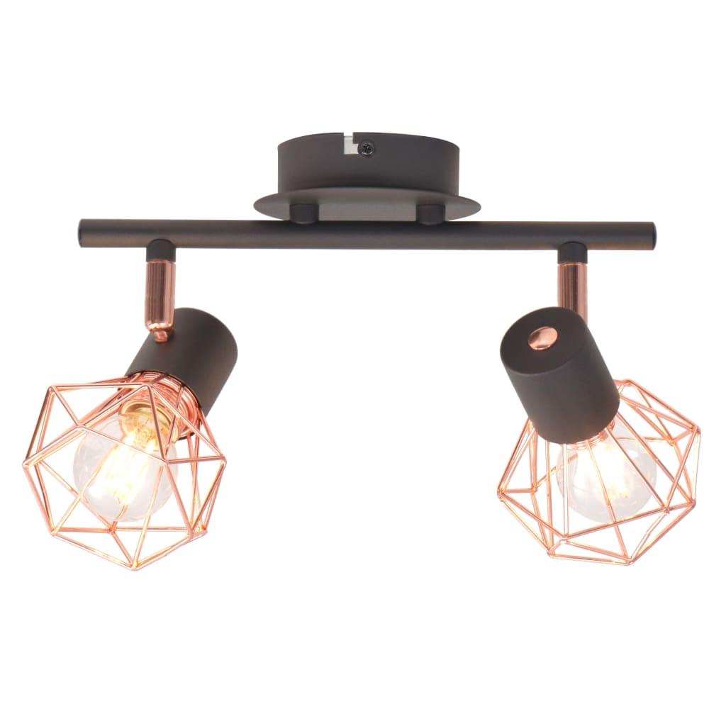 Loftslampe med 2 spotlys E14 sort og kobber