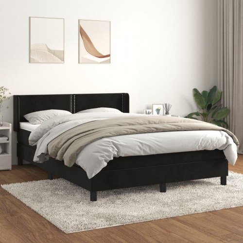 Kontinentalseng med madras 140x190 cm - fløjl, sort