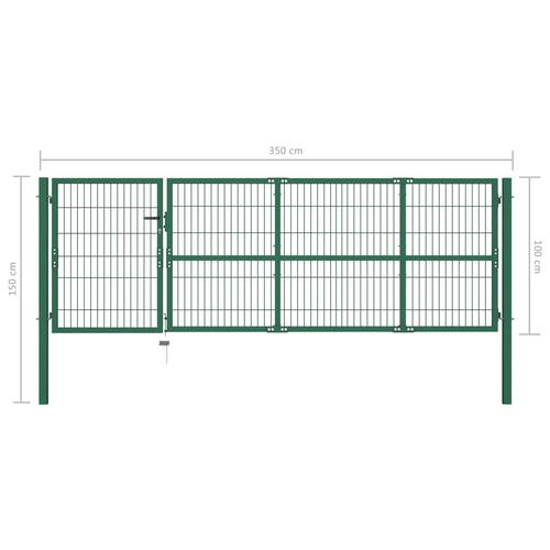Havelåge med stolper 350 x 100 cm stål grøn