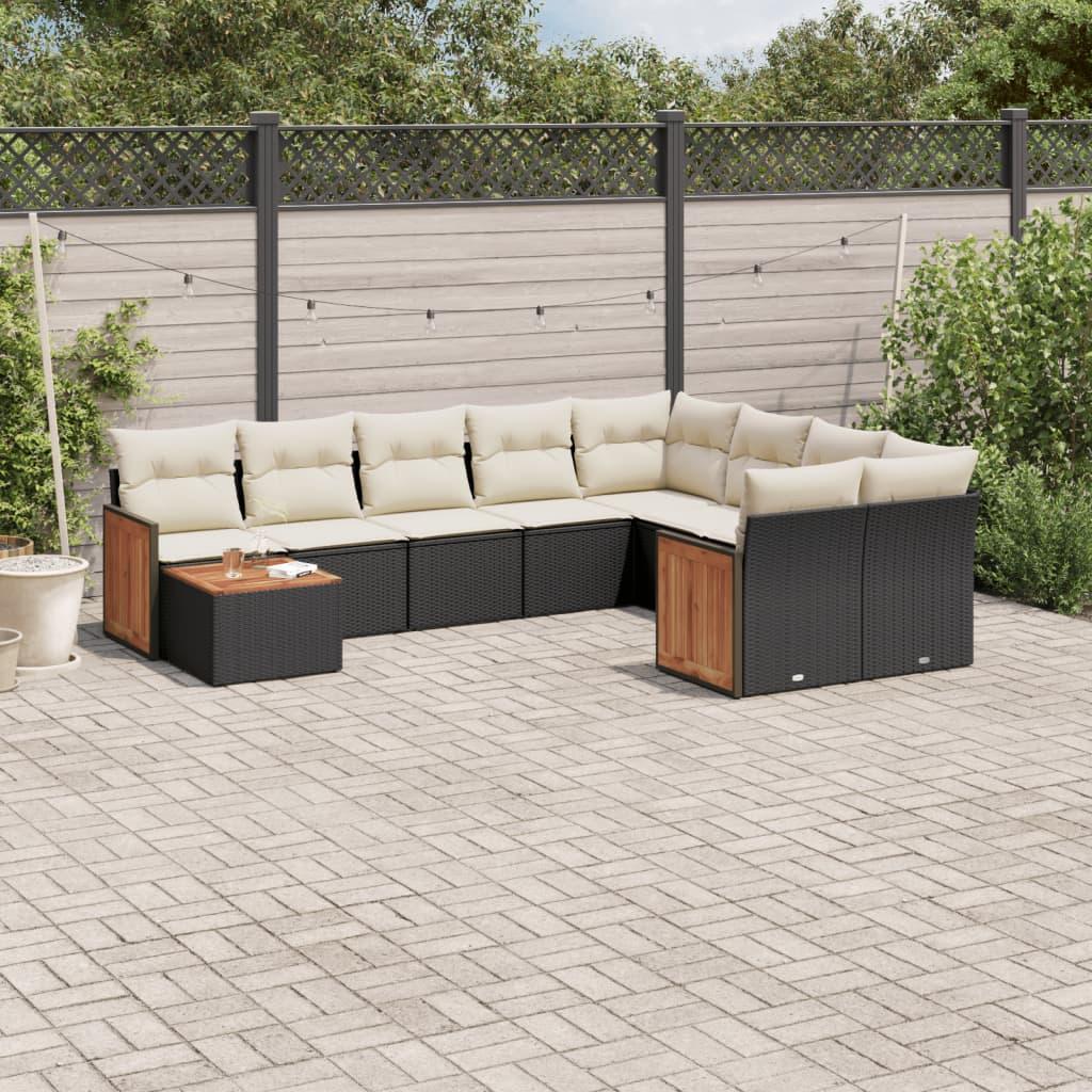 Sofasæt til haven 10 dele med hynder polyrattan sort