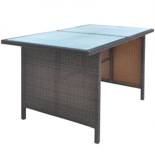 Udendørs spisebordssæt 6 dele med hynder polyrattan brun