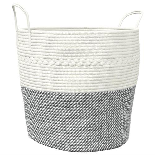 Opbevaringskurv Ø43x38 cm bomuld grå og hvid