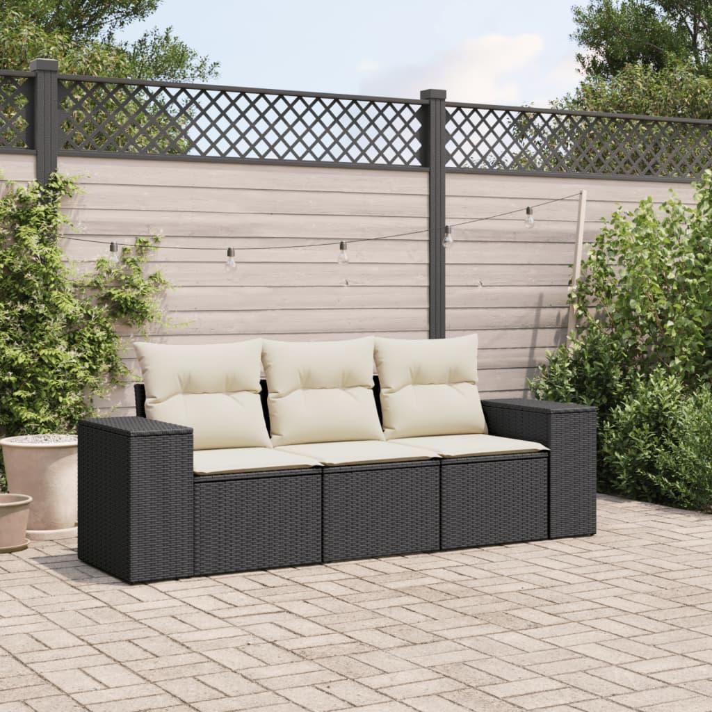 Sofasæt til haven 3 dele med hynder polyrattan sort billede