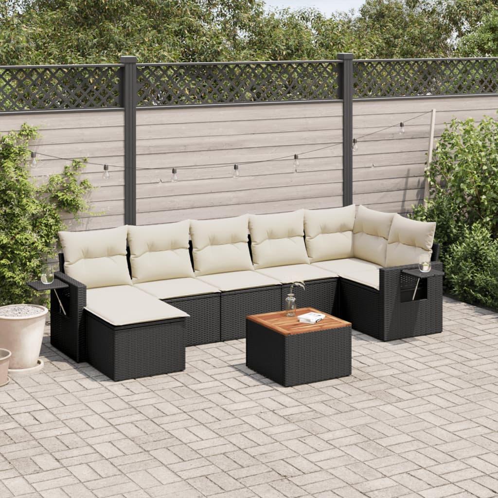 Sofasæt til haven 8 dele med hynder polyrattan sort