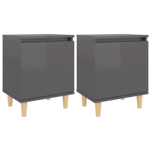 Sengeborde 2 stk. m. massive træben 40x30x50 cm grå højglans