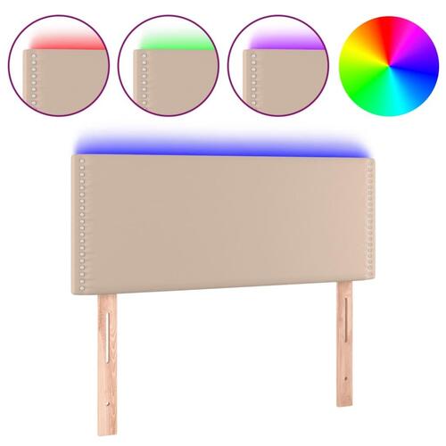 Sengegavl med LED-lys 80x5x78/88 cm kunstlæder cappuccinofarvet