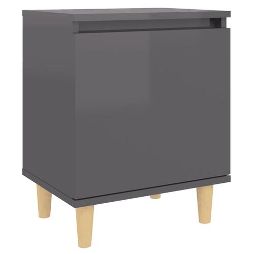 Sengeborde 2 stk. m. massive træben 40x30x50 cm grå højglans