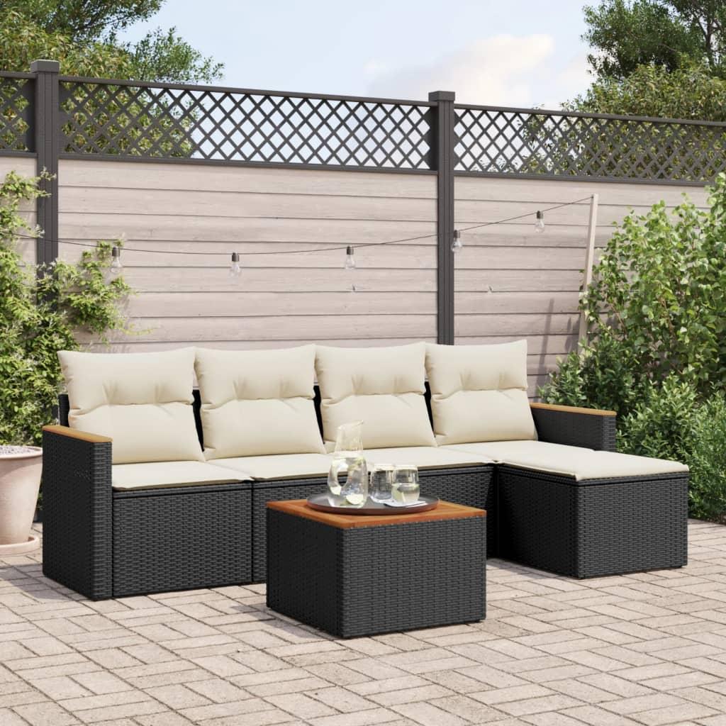 Sofasæt til haven 6 dele med hynder polyrattan sort
