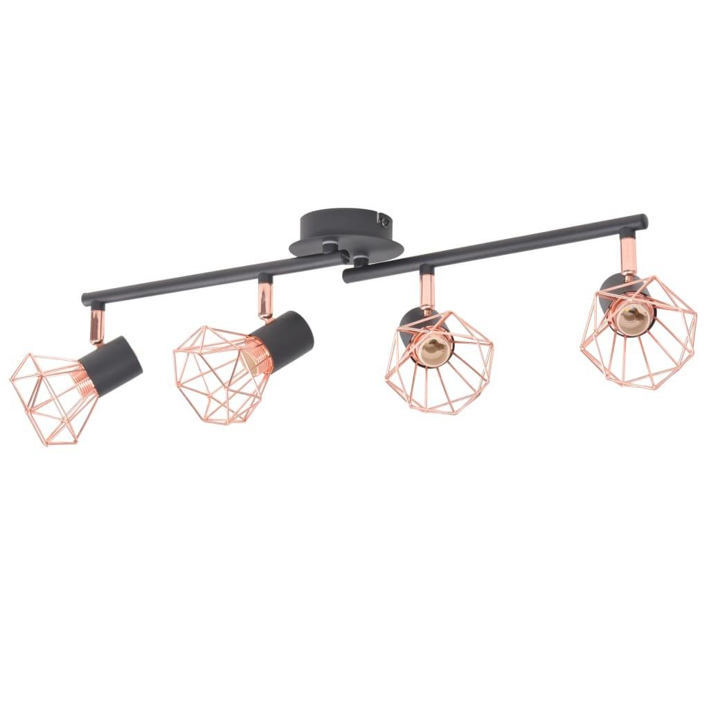 Loftslampe med 4 spotlys E14 sort og kobberfarvet