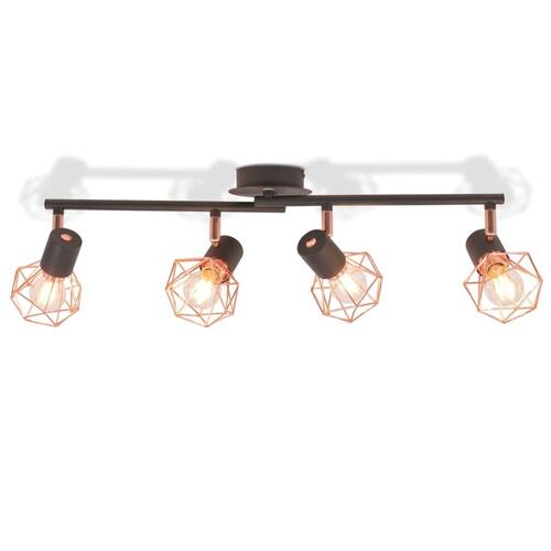 Loftslampe med 4 spotlys E14 sort og kobberfarvet