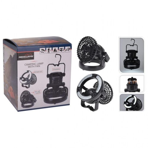 Redcliffs campinglampe med 18 LED'er og ventilator sort