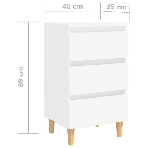 Sengeskabe m. massive træben 2 stk. 40x35x69 cm hvid
