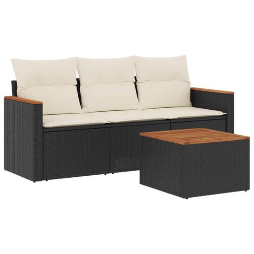 Sofasæt til haven 4 dele med hynder polyrattan sort