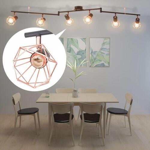 Loftslampe med 6 spotlys E14 sort og kobberfarvet