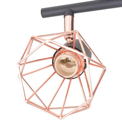 Loftslampe med 6 spotlys E14 sort og kobberfarvet