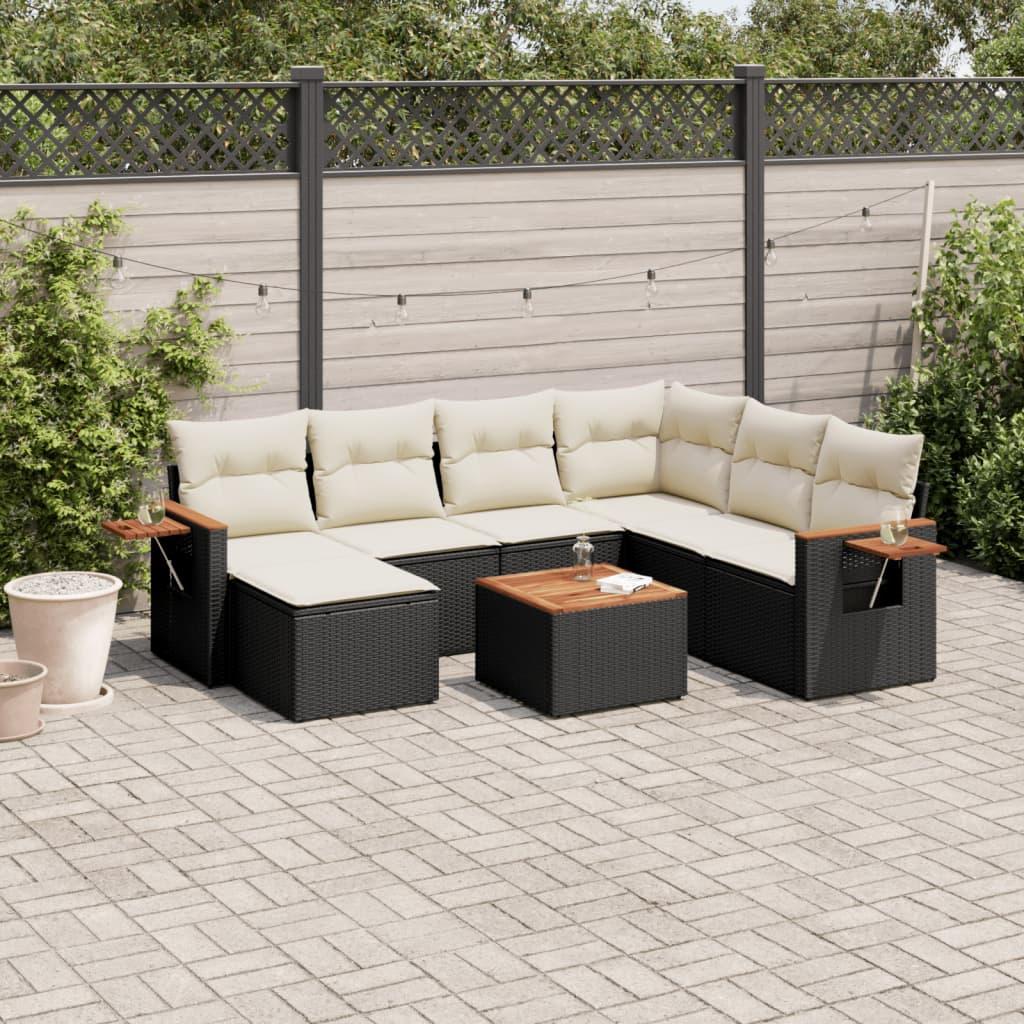 Sofasæt til haven i polyrattan - 8 dele med hynder, sort