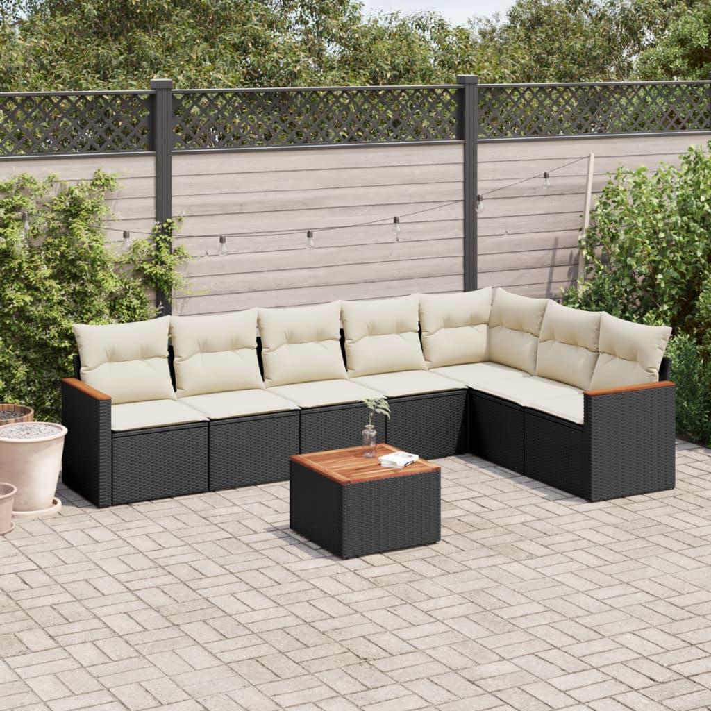 Sofasæt til haven - 8 dele med hynder, polyrattan, sort billede