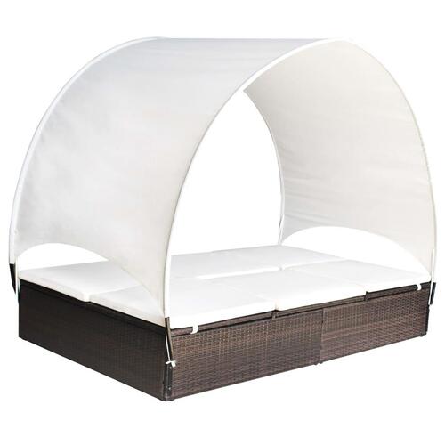 Dobbelt solseng med baldakin polyrattan brun