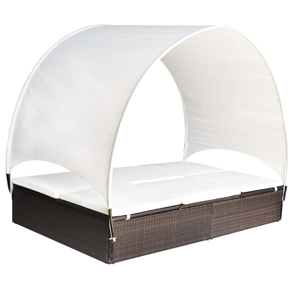 Dobbelt solseng med baldakin polyrattan brun