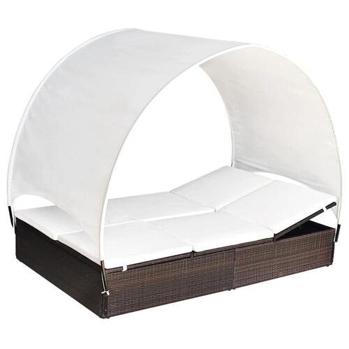 Dobbelt solseng med baldakin polyrattan brun