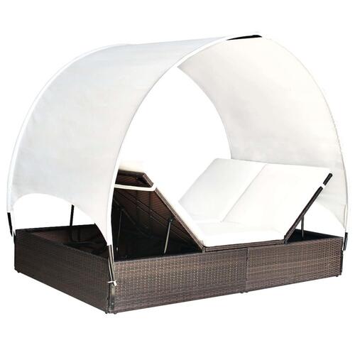 Dobbelt solseng med baldakin polyrattan brun