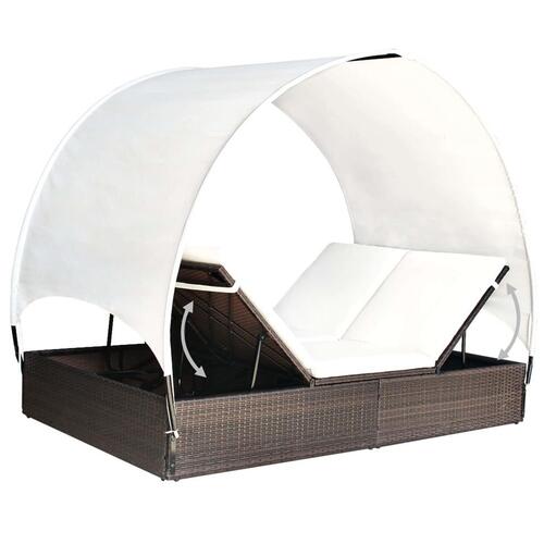 Dobbelt solseng med baldakin polyrattan brun