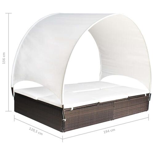 Dobbelt solseng med baldakin polyrattan brun