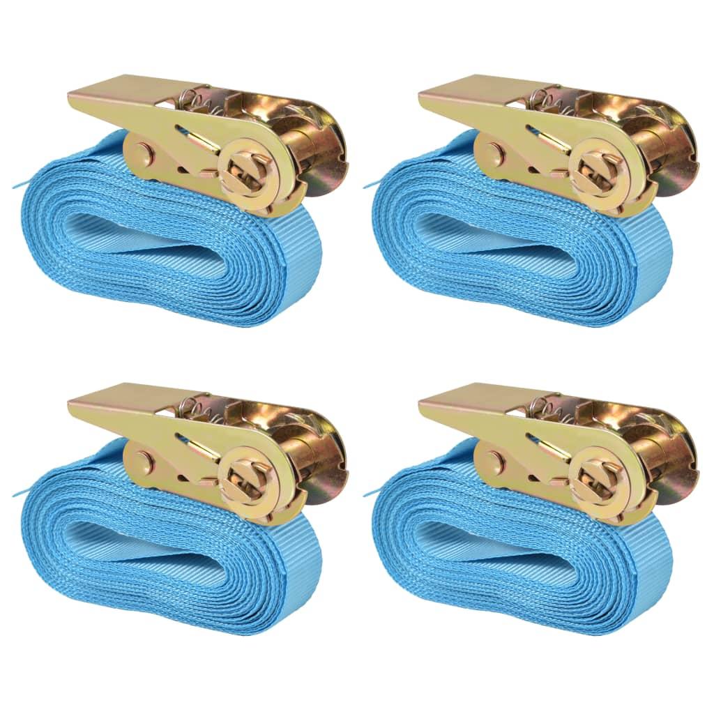 Surringsbånd med skralde 4 stk. 0,8 ton 6 m x 25 mm blå