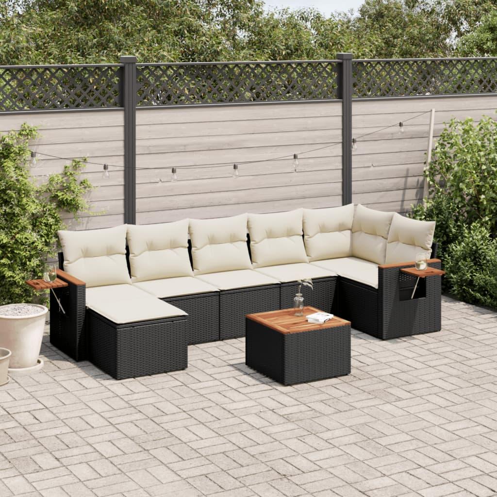 Sofasæt til haven i polyrattan - 8 dele med hynder, sort