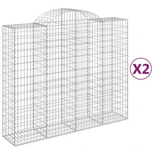 Buede gabionkurve 2 stk. - 200 × 50 × 160/180 cm i galvaniseret jern