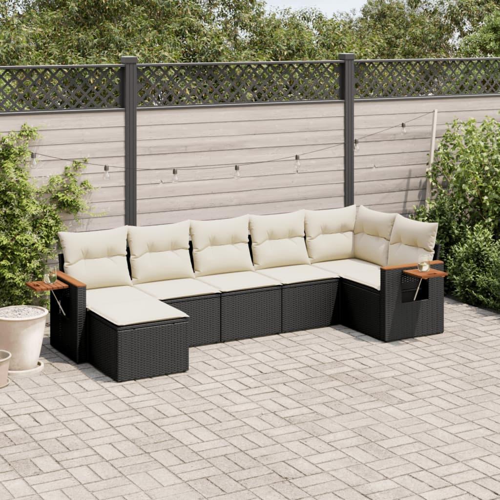Sofasæt til haven i polyrattan - 7 dele med hynder, sort