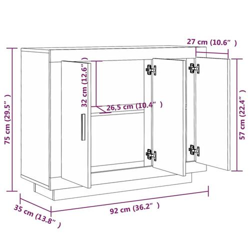 Skænk 92x35x75 cm konstrueret træ hvid