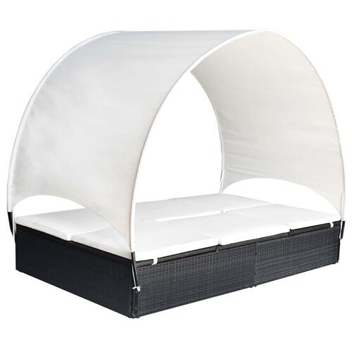 Dobbelt solseng med baldakin polyrattan sort