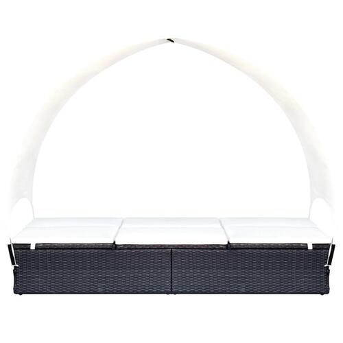 Dobbelt solseng med baldakin polyrattan sort
