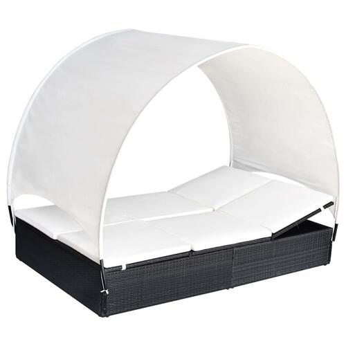 Dobbelt solseng med baldakin polyrattan sort