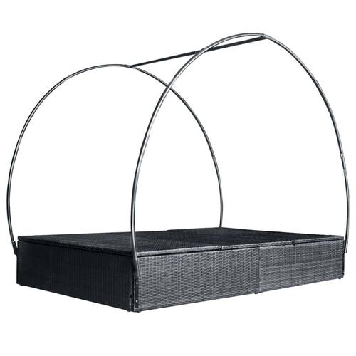 Dobbelt solseng med baldakin polyrattan sort