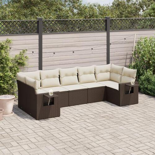 Sofasæt til haven 7 dele med hynder polyrattan brun