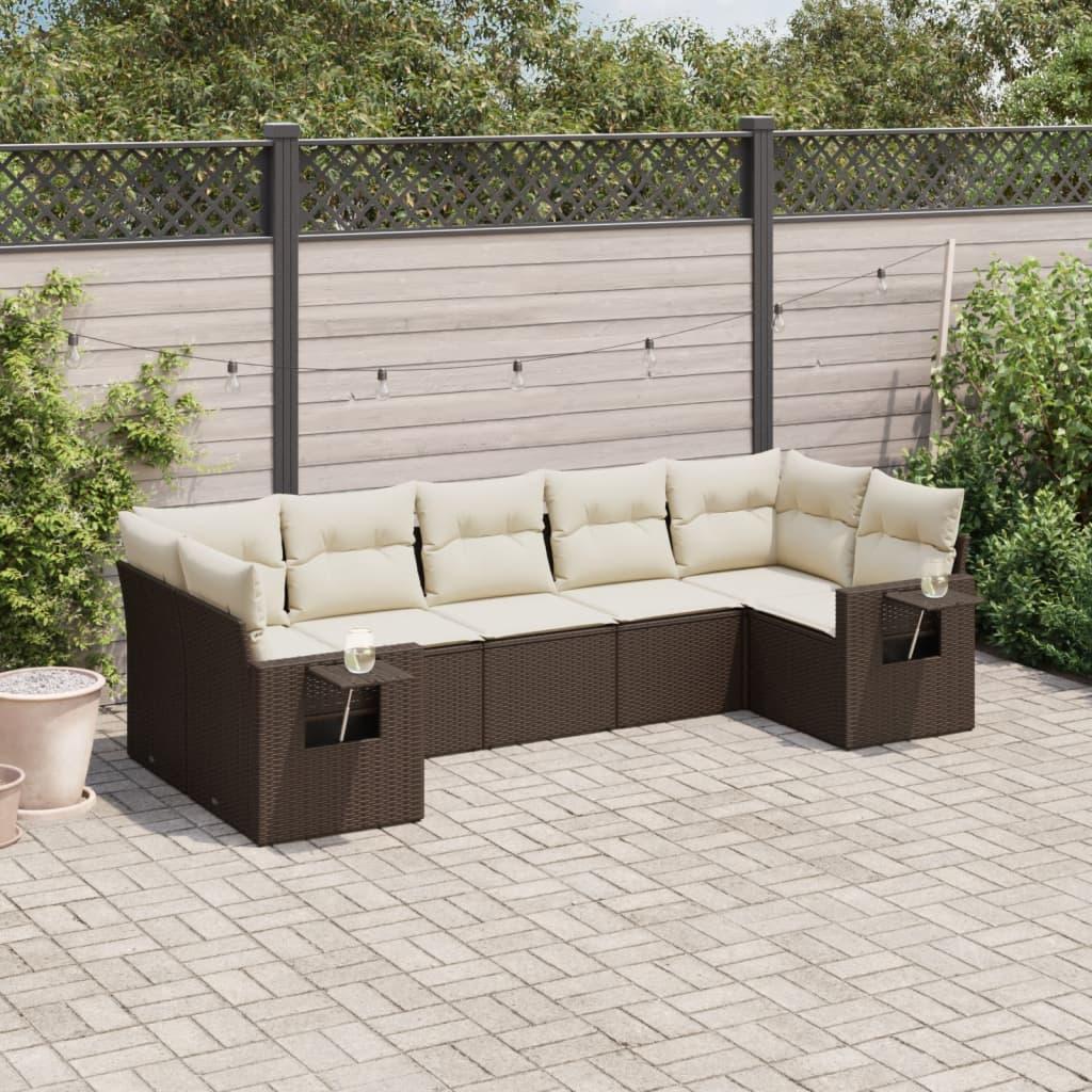 Sofasæt til haven 7 dele med hynder polyrattan brun
