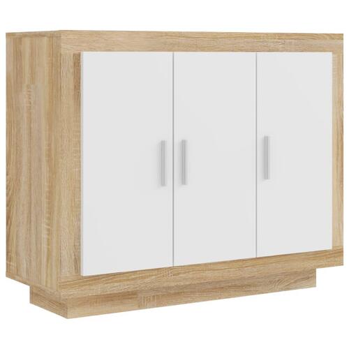 Skænk 92x35x75 cm konstrueret træ hvid og sonoma-eg