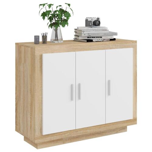 Skænk 92x35x75 cm konstrueret træ hvid og sonoma-eg